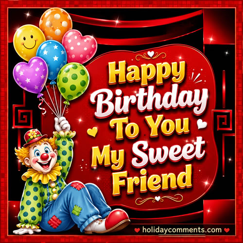 Clown Sweet Friend Birthday image to share