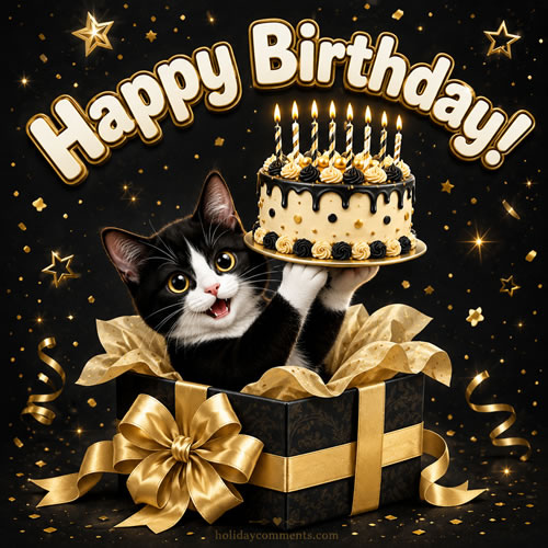 Joyful Cat Holding Cake Birthday image to share