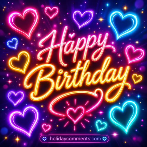 Neon Hearts Birthday image to share