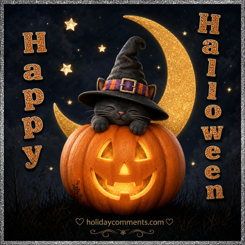 Hat Cat On Pumpkin Halloween image to share