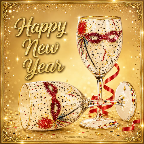 Gold Glass Mask Happy New Year image to share