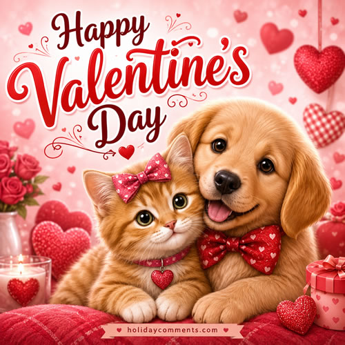Puppy Kitty in Love Valentines Day image to share